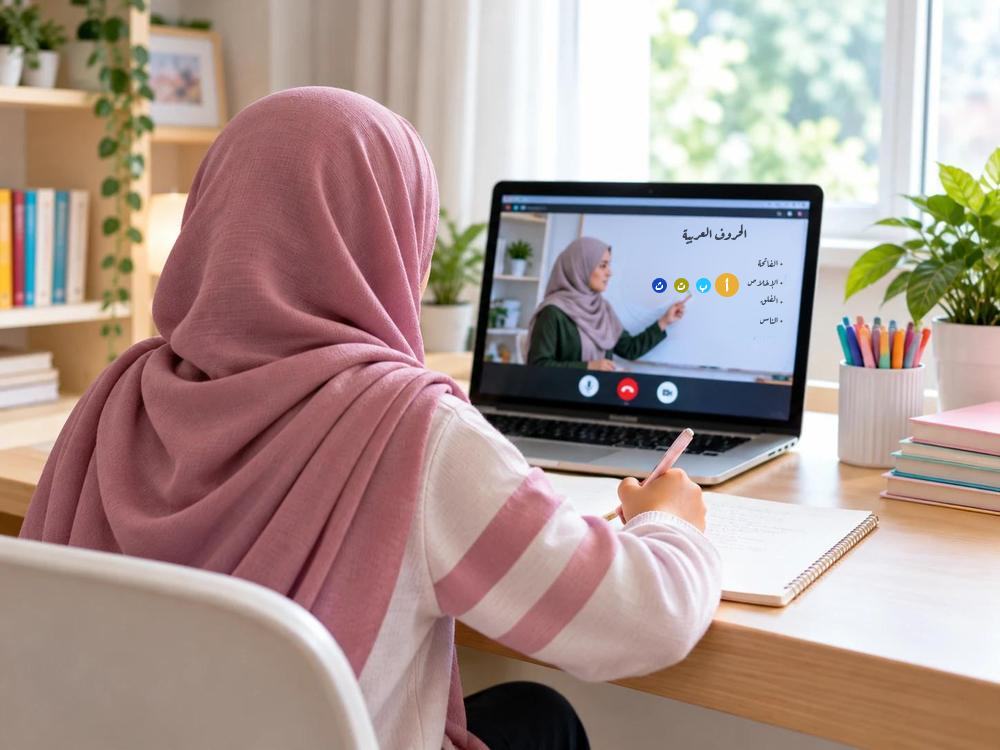 A student in a live online Arabic lesson